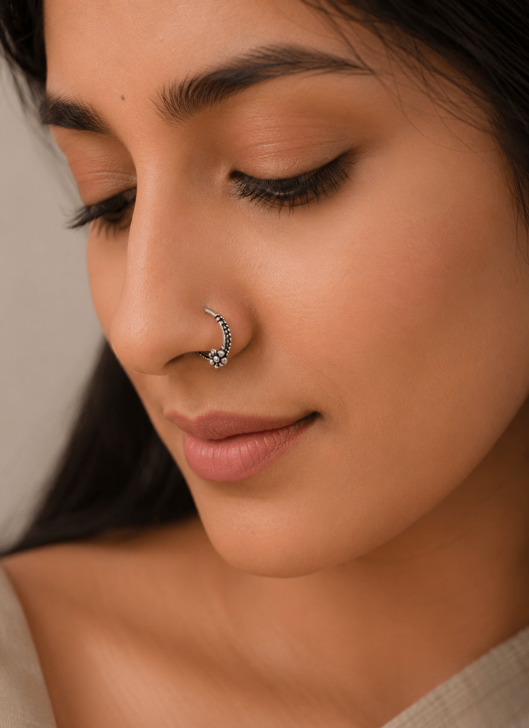 Antique oxidised silver nose ring traditional design